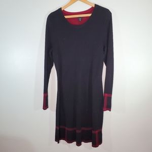 Cynthia Rowley Lightweight Long Sleeve Black Sweater Dress Red Accents M